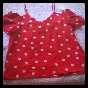 Red&White Polka Dot could shoulder top